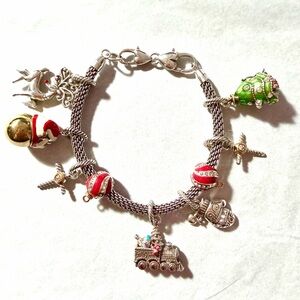 Brighton Silver Charm Bracelet with Red and Green Accents